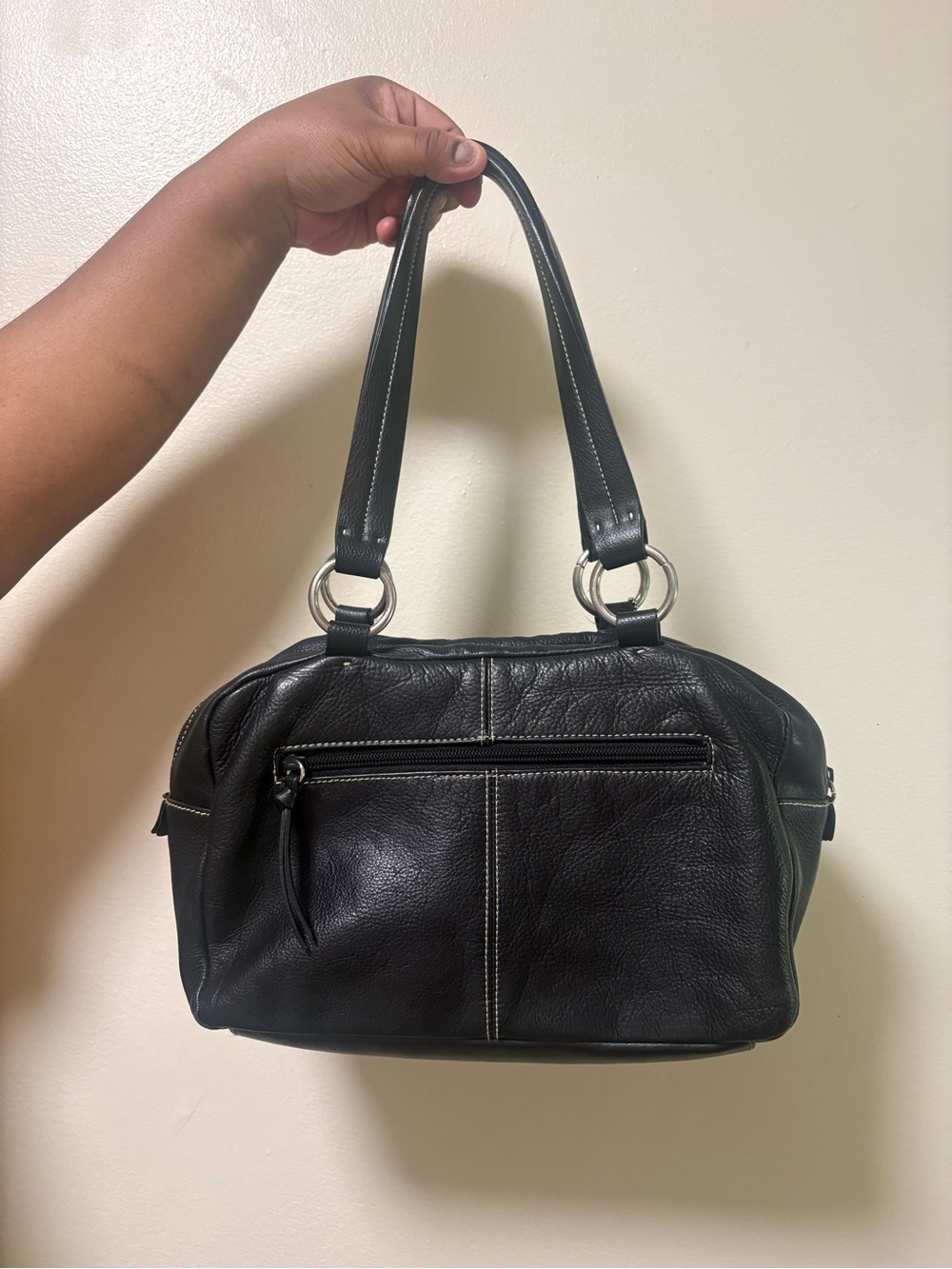 Black Leather Shoulder Bag - Classic Women's Handbag